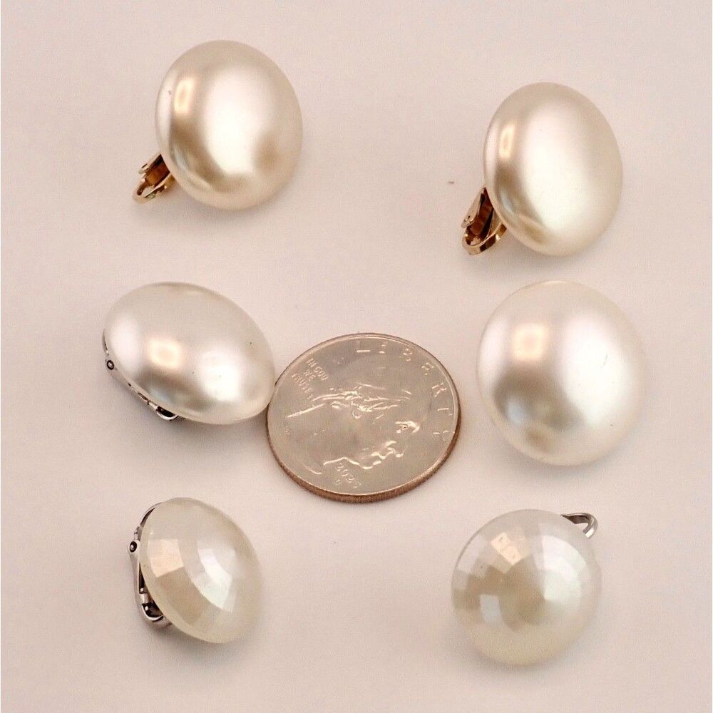 Vintage Faux White Pearl Set of 3 Clip On Earrings MCM Mint Condition